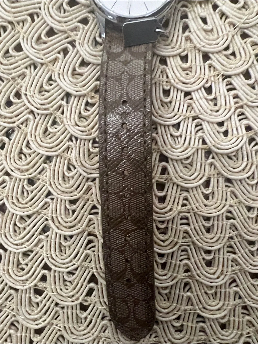 Coach Brown Signature Leather Strap Watch with Silver Dial